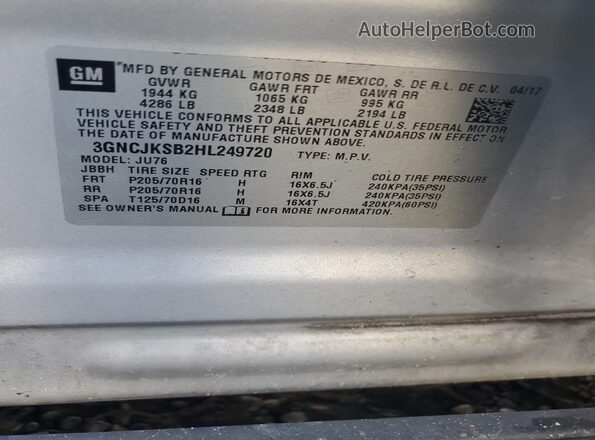 3GNCJKSB2HL249720 2017 CHEVROLET TRAX Silver 