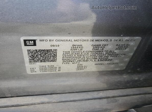 3GNCJKSB7LL150920 2020 CHEVROLET TRAX Gray Vista del compartimento del motor