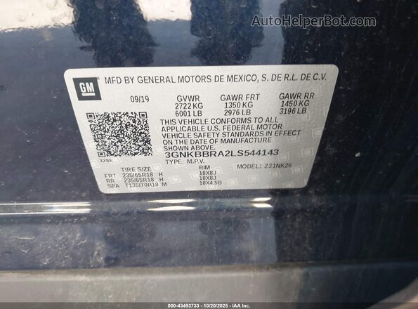 3GNKBBRA2LS544143 2020 CHEVROLET BLAZER Черный Вид подкапотного пространства