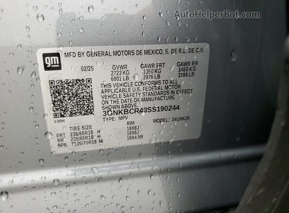 3GNKBCR43SS190244 2025 CHEVROLET BLAZER Gray 