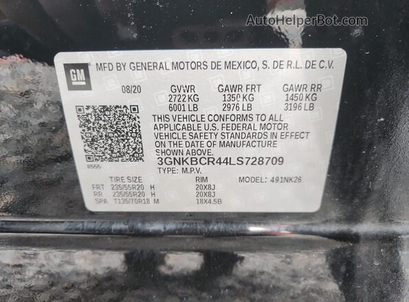 3GNKBCR44LS728709 2020 CHEVROLET BLAZER Black VIN sticker view