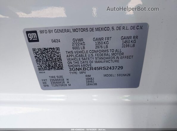 3GNKBCR45RS243729 2024 CHEVROLET BLAZER White Widok komory silnika