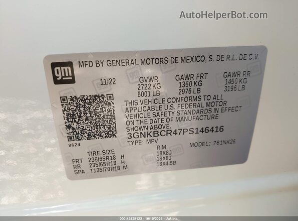 3GNKBCR47PS146416 2023 CHEVROLET BLAZER White 