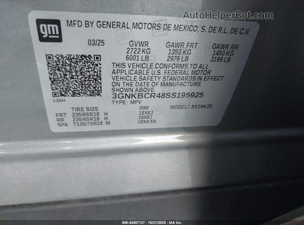 3GNKBCR48SS195925 2025 CHEVROLET BLAZER Silver Շարժիչի բաժամունքի տեսք