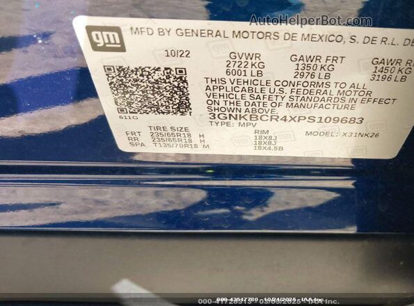 3GNKBCR4XPS109683 2023 CHEVROLET BLAZER Blue 