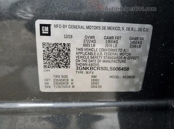 3GNKBCRS0LS606458 2020 CHEVROLET BLAZER Gray სალონის 360-გრადუსიანი ხედი