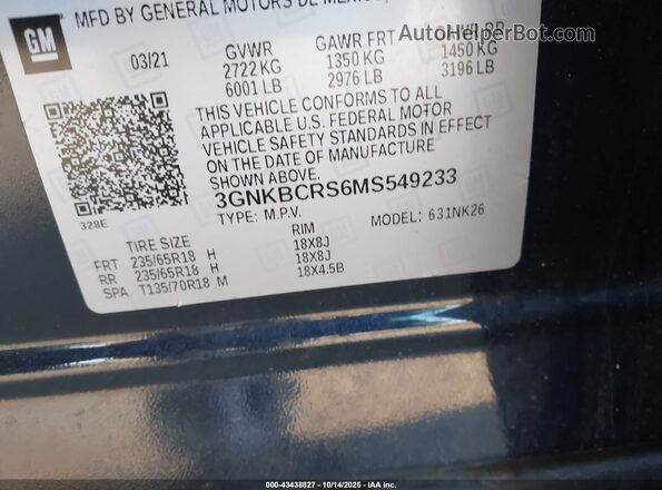 3GNKBCRS6MS549233 2021 CHEVROLET BLAZER Black Շարժիչի բաժամունքի տեսք