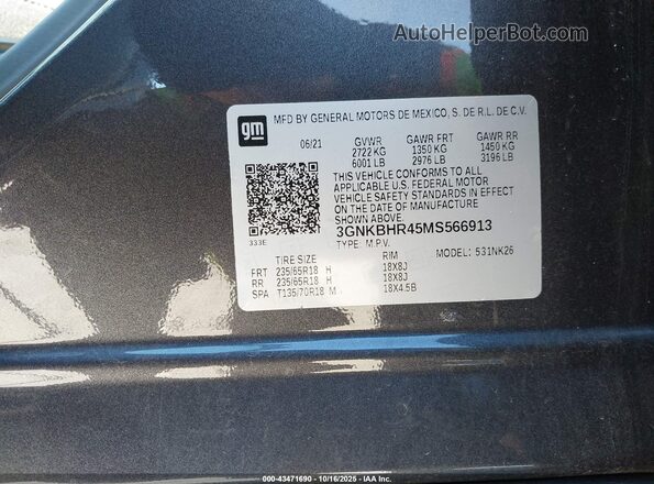 3GNKBHR45MS566913 2021 CHEVROLET BLAZER Gray Vista del compartimento del motor