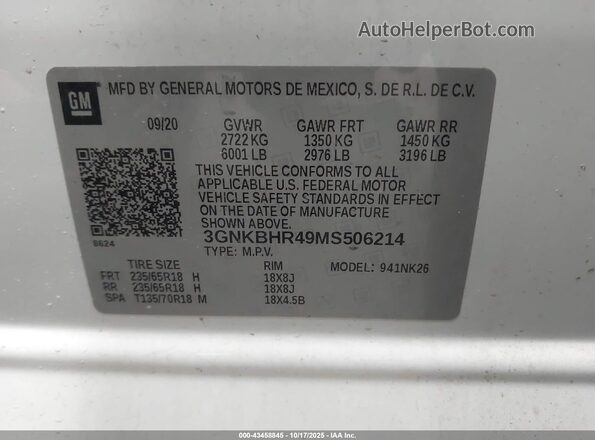 3GNKBHR49MS506214 2021 CHEVROLET BLAZER White Vista del compartimento del motor