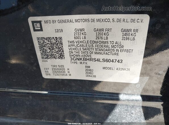 3GNKBHRS4LS604743 2020 CHEVROLET BLAZER Черный Вид подкапотного пространства