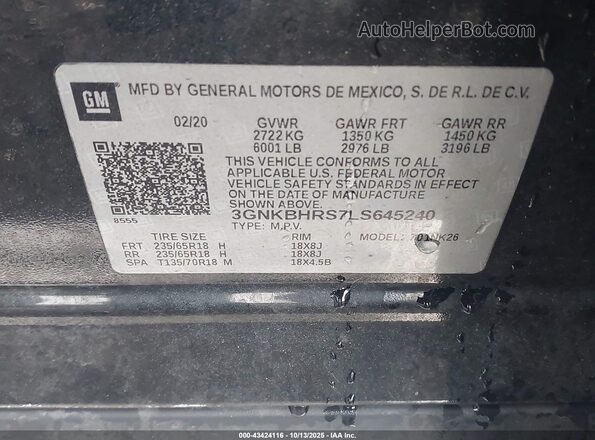 3GNKBHRS7LS645240 2020 CHEVROLET BLAZER Black Вид підкапотного простору