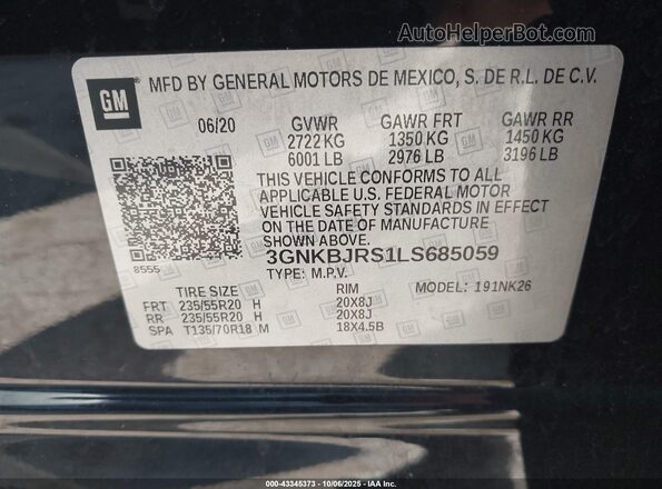 3GNKBJRS1LS685059 2020 CHEVROLET BLAZER Black Vista del compartimento del motor
