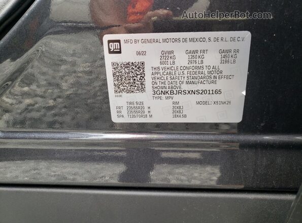 3GNKBJRSXNS201165 2022 CHEVROLET BLAZER Угольный Панорамный вид салона 360°