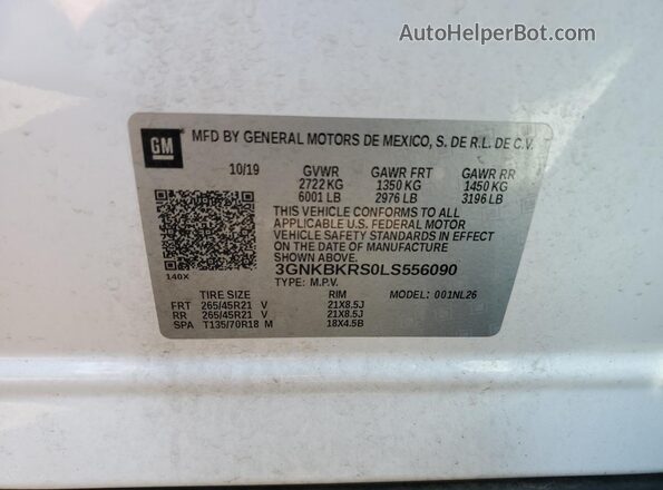 3GNKBKRS0LS556090 2020 CHEVROLET BLAZER White Widok naklejki z numerem VIN
