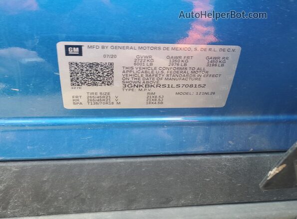 3GNKBKRS1LS708152 2020 CHEVROLET BLAZER Blue Vista interior de 360 grados