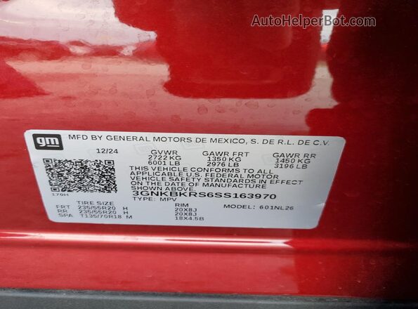 3GNKBKRS6SS163970 2025 CHEVROLET BLAZER Maroon VIN կոդի պիտակի տեսք
