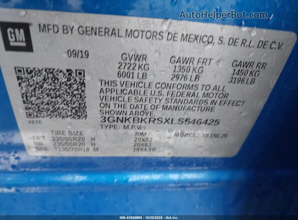 3GNKBKRSXLS546425 2020 CHEVROLET BLAZER Blue Widok komory silnika