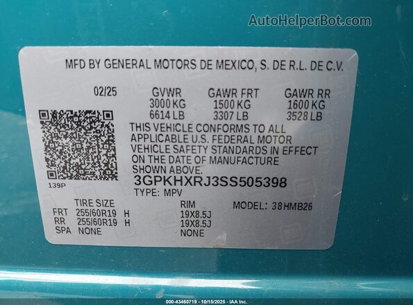3GPKHXRJ3SS505398 2025 HONDA PROLOGUE Turquoise Вид підкапотного простору