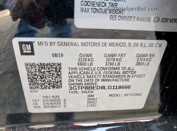 3GTP8BED8LG118666 2020 GMC SIERRA Black Вид підкапотного простору