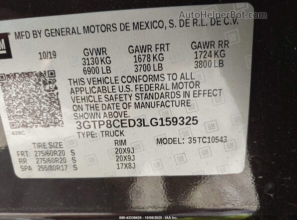 3GTP8CED3LG159325 2020 GMC SIERRA Brown Vista del compartimento del motor