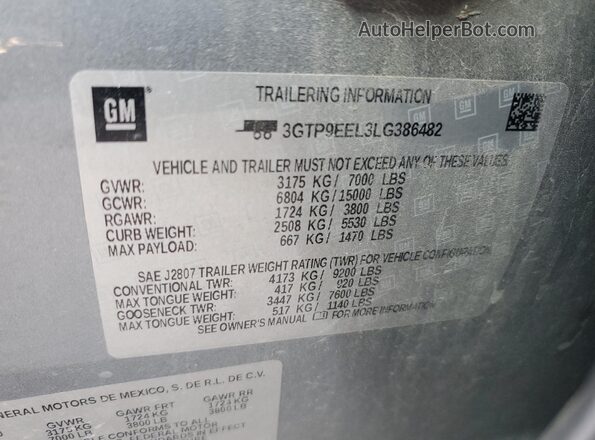 3GTP9EEL3LG386482 2020 GMC SIERRA Gray Вид підкапотного простору