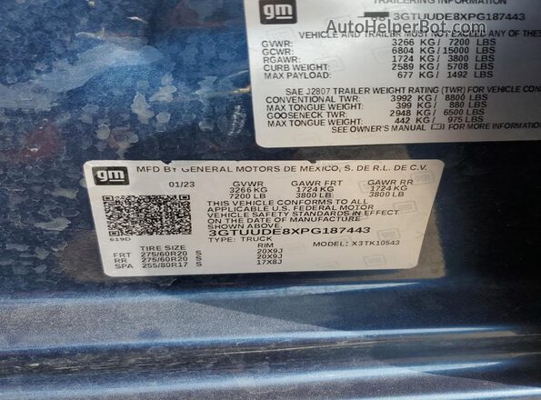 3GTUUDE8XPG187443 2023 GMC SIERRA Синий 