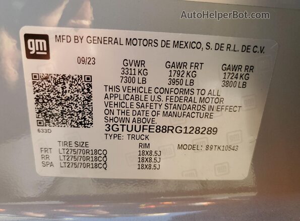 3GTUUFE88RG128289 2024 GMC SIERRA Серый Вид подкапотного пространства
