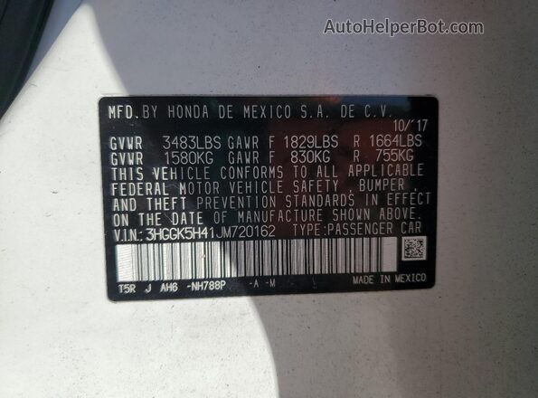3HGGK5H41JM720162 2018 HONDA FIT White 