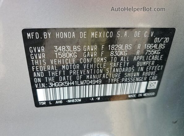 3HGGK5H41LM704949 2020 HONDA FIT Silver 