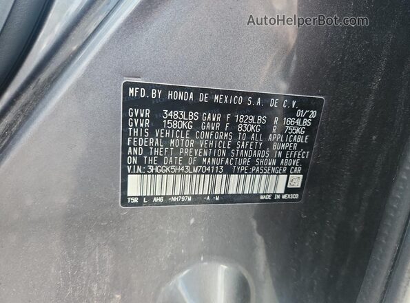 3HGGK5H43LM704113 2020 HONDA FIT Gray 