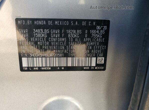 3HGGK5H46LM720581 2020 HONDA FIT Silver Vista del compartimento del motor