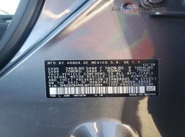 3HGGK5H49LM701894 2020 HONDA FIT Charcoal VIN sticker view
