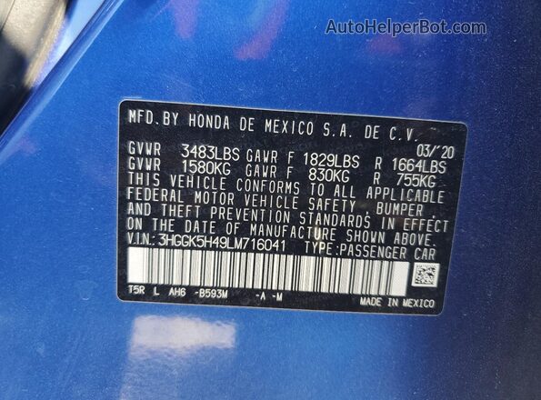 3HGGK5H49LM716041 2020 HONDA FIT Синий Вид подкапотного пространства
