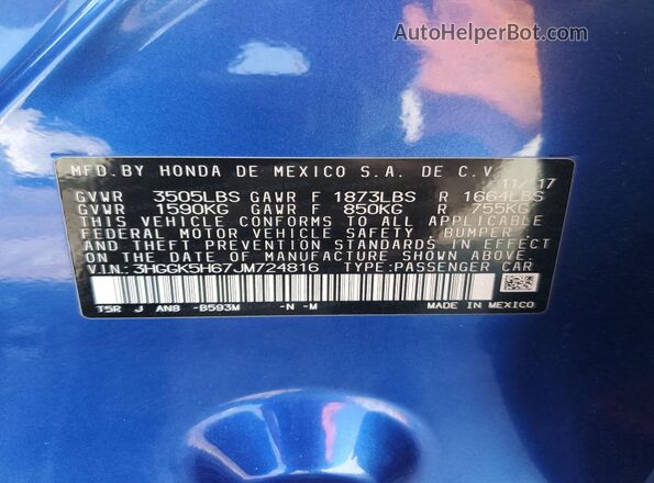 3HGGK5H67JM724816 2018 HONDA FIT Blue 