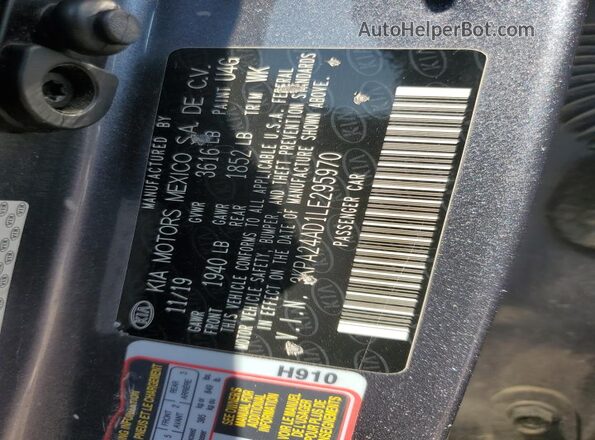 3KPA24AD1LE295970 2020 KIA RIO Gray Vista del compartimento del motor