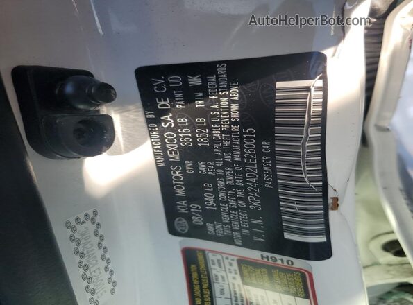 3KPA24AD2LE260015 2020 KIA RIO White Вид підкапотного простору