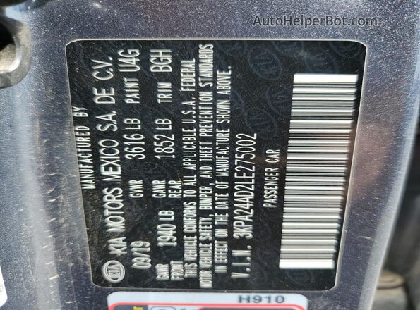 3KPA24AD2LE275002 2020 KIA RIO Серебряный Вид наклейки с VIN-кодом