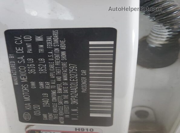 3KPA24AD2LE327597 2020 KIA RIO White Vista del compartimento del motor