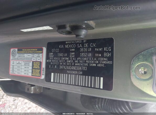 3KPA24AD4NE504783 2022 KIA RIO Silver Вид підкапотного простору