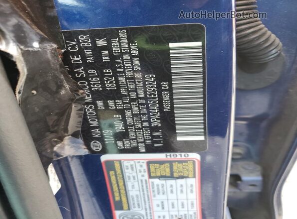 3KPA24AD5LE293249 2020 KIA RIO Blue Vista del compartimento del motor