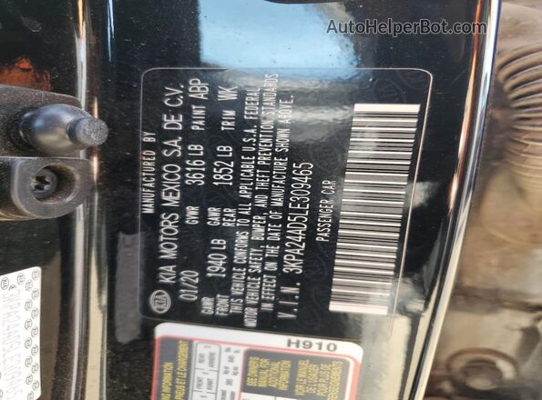 3KPA24AD5LE309465 2020 KIA RIO Black Engine compartment view
