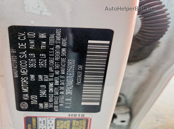 3KPA24AD7LE359283 2020 KIA RIO White VIN კოდის სტიკერის ხედი