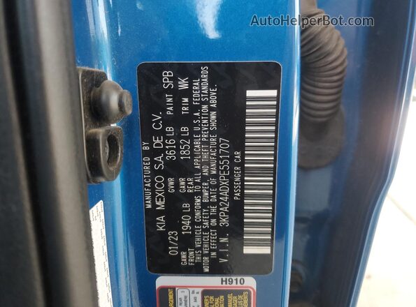 3KPA24ADXPE551707 2023 KIA RIO Blue Engine compartment view