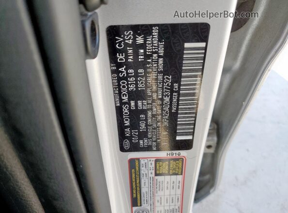 3KPA25AD2ME377522 2021 KIA RIO Silver Vista del compartimento del motor