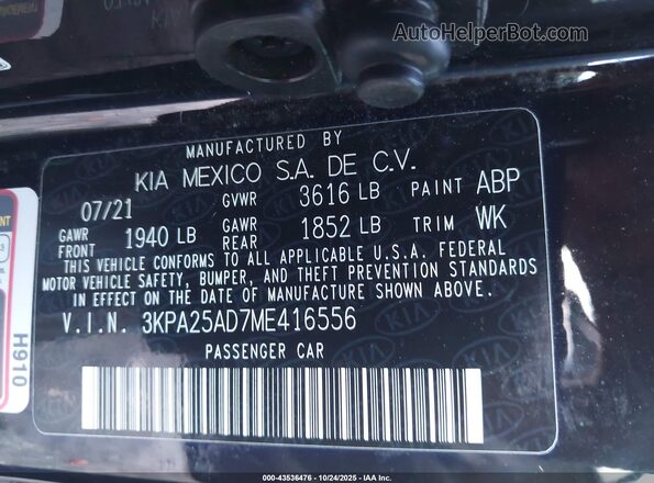 3KPA25AD7ME416556 2021 KIA RIO 5-DOOR Black 