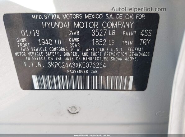3KPC24A3XKE073264 2019 HYUNDAI ACCENT Серебряный Вид подкапотного пространства