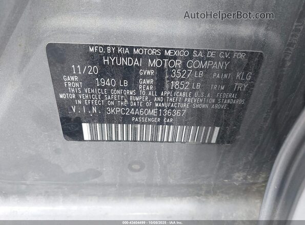 3KPC24A60ME136367 2021 HYUNDAI ACCENT Gray Engine compartment view
