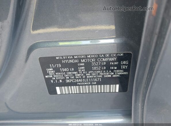 3KPC24A61LE111671 2020 HYUNDAI ACCENT Light Blue Вид підкапотного простору