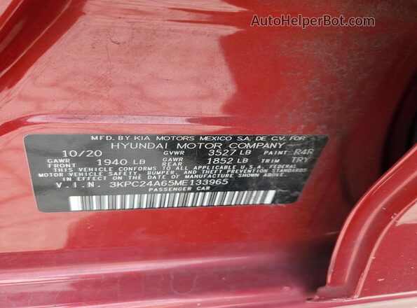 3KPC24A65ME133965 2021 HYUNDAI ACCENT Red Շարժիչի բաժամունքի տեսք