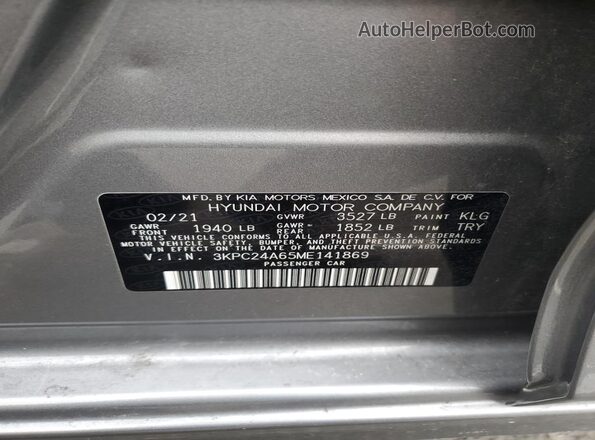 3KPC24A65ME141869 2021 HYUNDAI ACCENT Gray Вид підкапотного простору